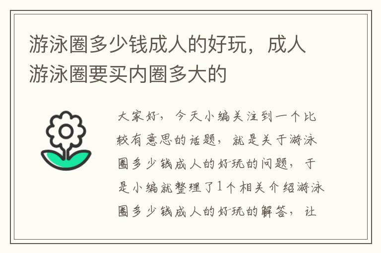 游泳圈多少钱成人的好玩，成人游泳圈要买内圈多大的