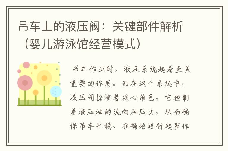 吊车上的液压阀：关键部件解析（婴儿游泳馆经营模式）